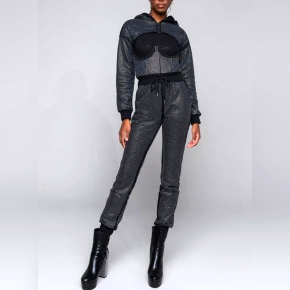 Akira "As If" Corset Rhinestone Jogger in Orange, Bottom Only - Picture 1 of 10